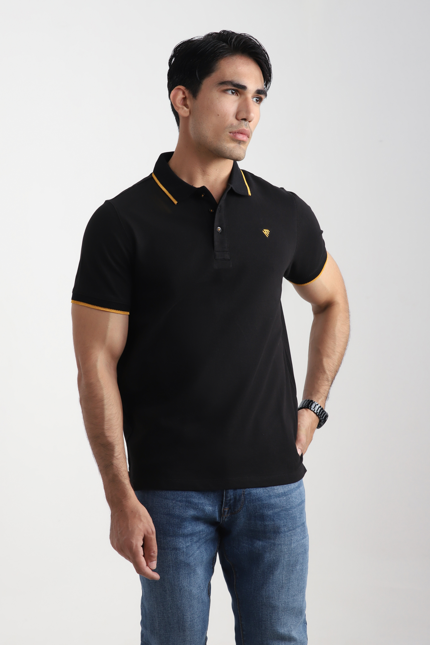 BLACK JACQUARD COLLAR POLO