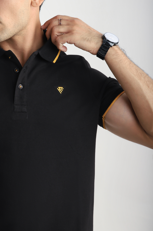 BLACK JACQUARD COLLAR POLO