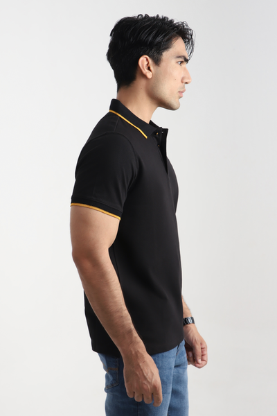 BLACK JACQUARD COLLAR POLO