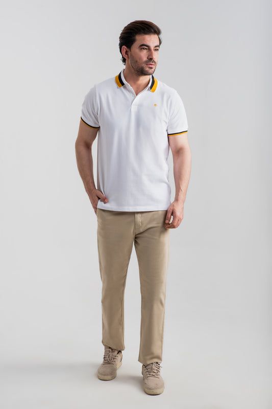 WHITE CONTRAST COLLAR POLO