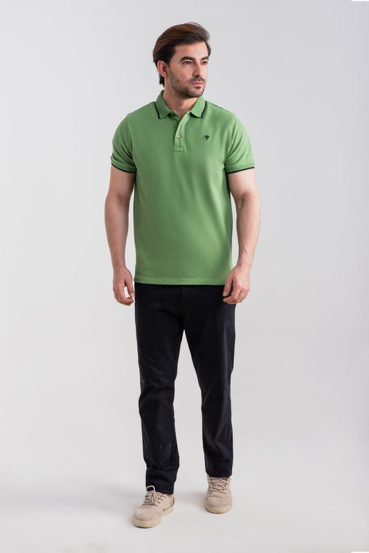 SAGE GREEN JACQUARD COLLAR POLO