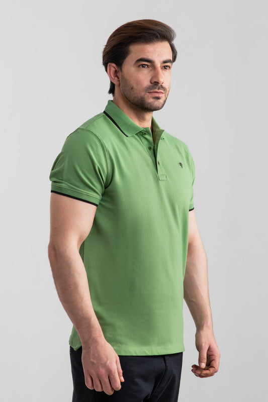 SAGE GREEN JACQUARD COLLAR POLO