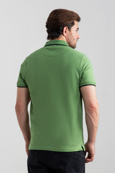 SAGE GREEN JACQUARD COLLAR POLO