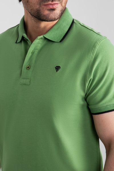 SAGE GREEN JACQUARD COLLAR POLO