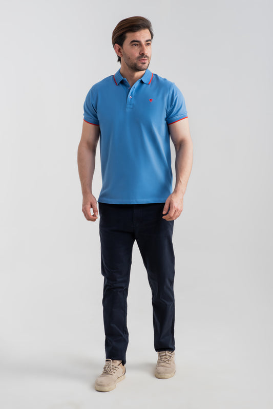 MARINE BLUE JACQUARD COLLAR POLO