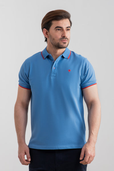 MARINE BLUE JACQUARD COLLAR POLO