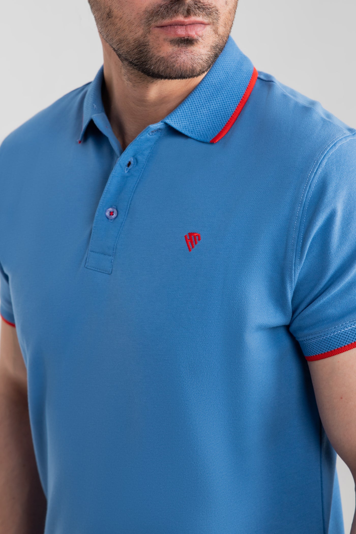 MARINE BLUE JACQUARD COLLAR POLO