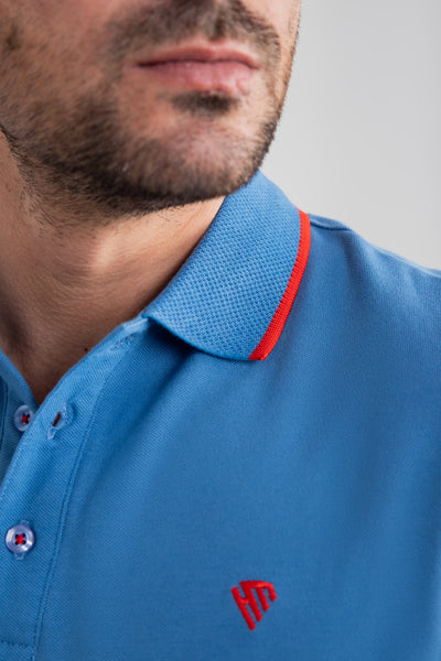 MARINE BLUE JACQUARD COLLAR POLO