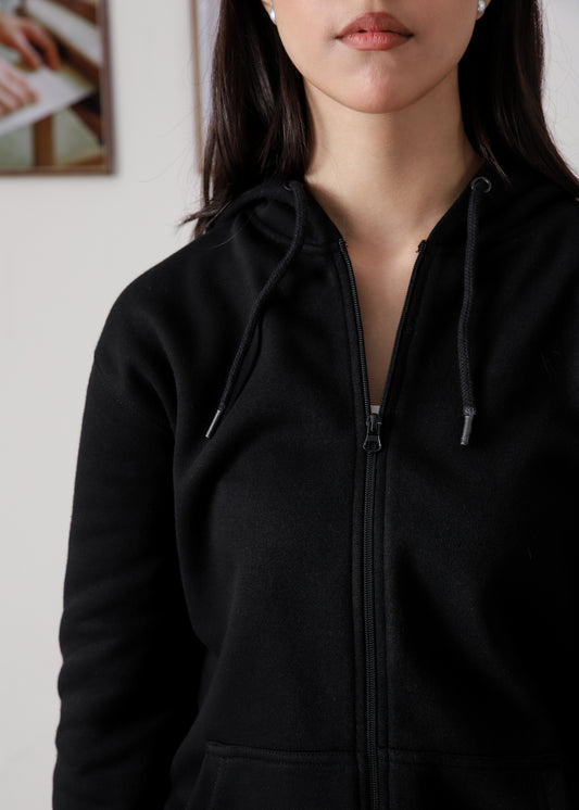 WOMEN PURE COMFORT COTTON FLEECE BLACK CORD-SET