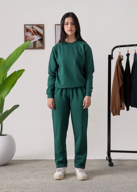 WOMEN PURE COMFORT COTTON FLEECE FOREST GREEN TRACKSUIT