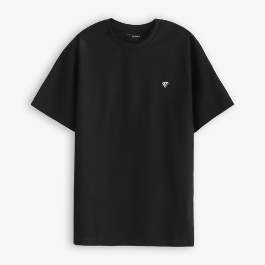BLACK WAFFLE KNIT TEE