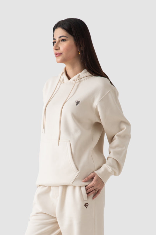 WOMEN OFF WHITE FLEECE CO-ORD SET