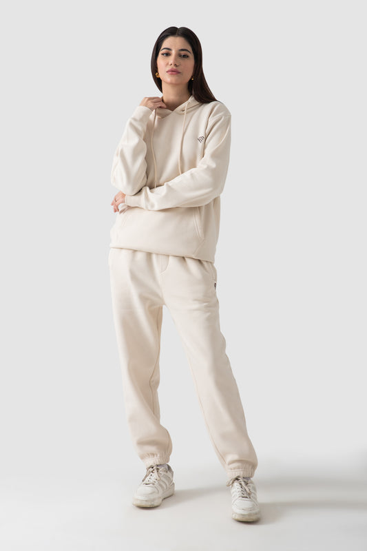 WOMEN OFF WHITE FLEECE CO-ORD SET