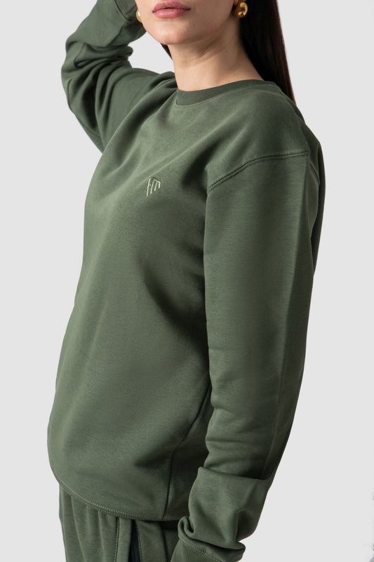 WOMEN OLIVE GREEN SWEATSHIRT