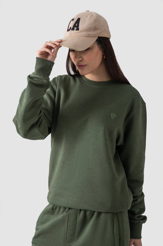 WOMEN OLIVE GREEN SWEATSHIRT