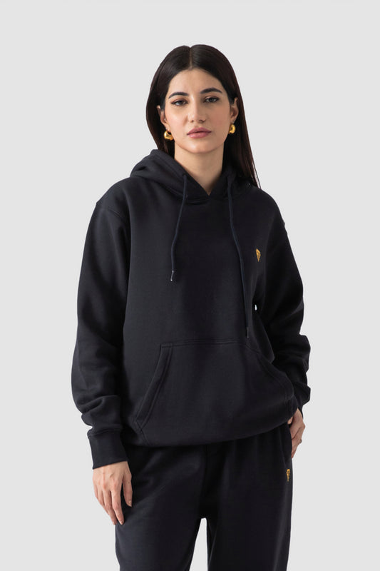 WOMEN PULLOVER HOODIE-BLACK