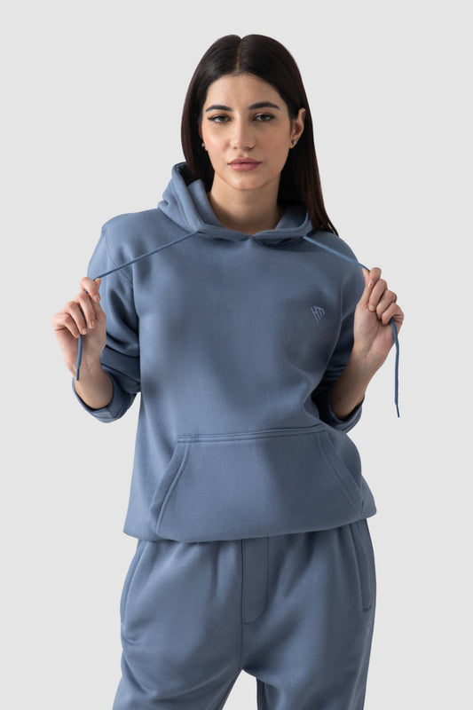 WOMEN PULLOVER HOODIE-STEEL BLUE